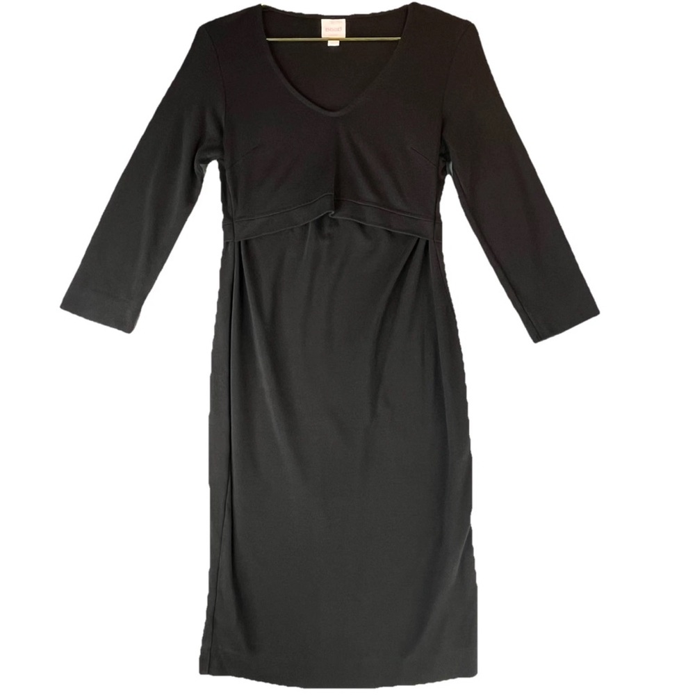 Boob Design Nursingwear Dress Classic Black Pencil 3/4 Sleeve Organic Jersey EUC